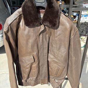 Avirex Brown Leather Jacket with Dark Fur Collar
